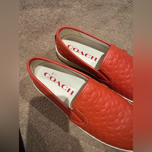 Coach Red Leather Symbol Embossed Slip-On Sneakers. Size 8.5 - Picture 4 of 13